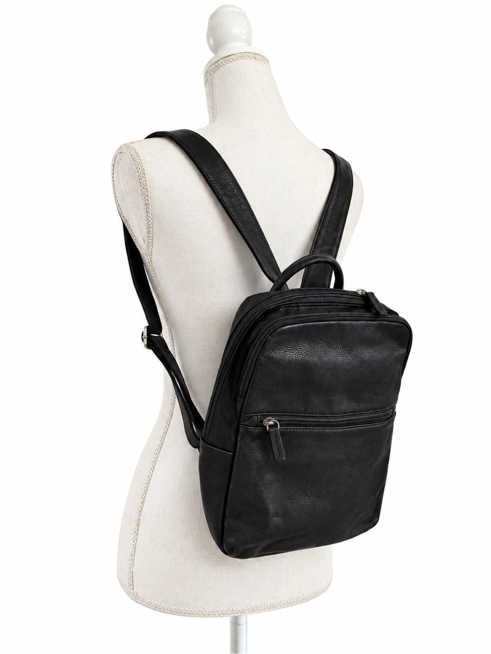Vintage Fossil Black Leather Compact Backpack